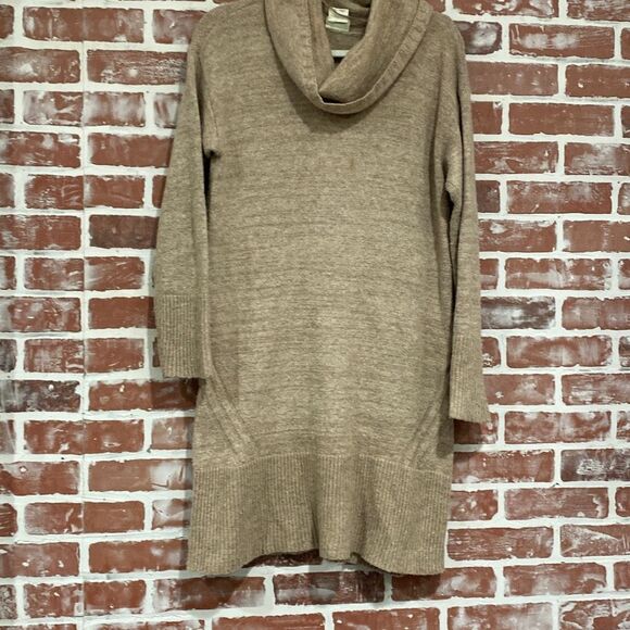 A1 Anthropologie Tan Brown Soft Cowl Neck Sweater Dress Medium GUC - Picture 1 of 7